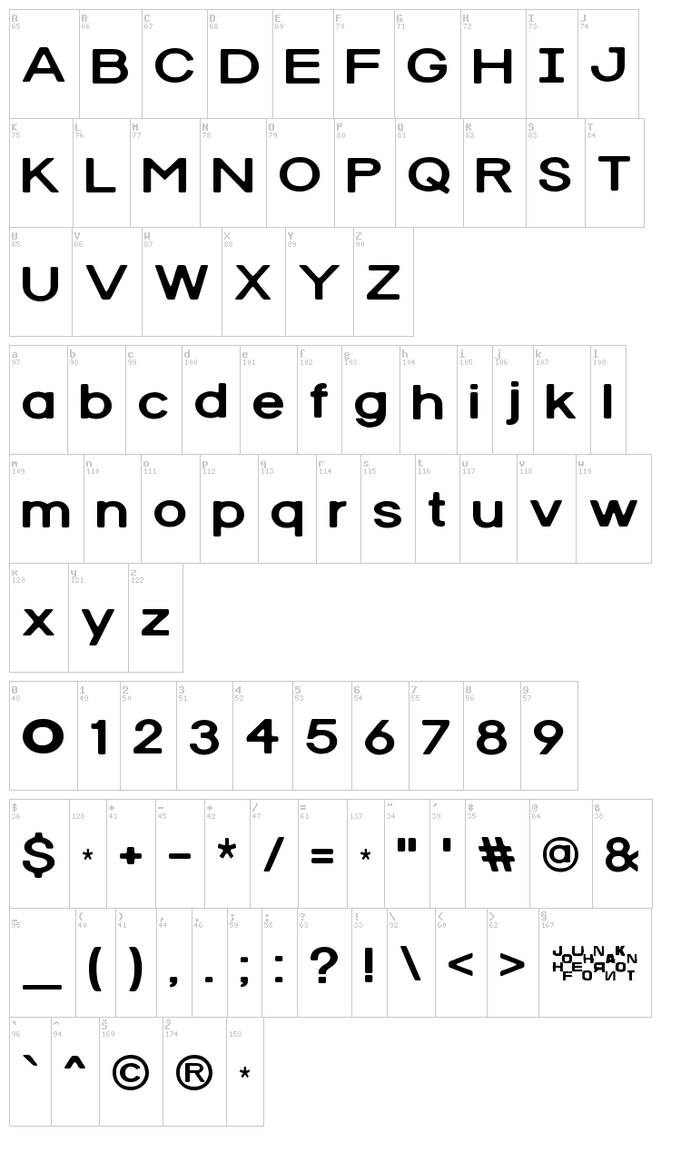 Red Rabbit font map